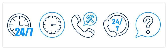 5 Contact icons as 24 hour, clock, assistance vector