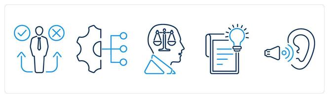 5 Critical Thinking icons as decision making, work responsibilities, rationality vector