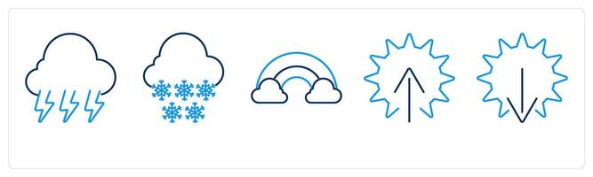 5 mix icons as thunderstorm, snowfall, rainbow vector