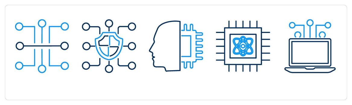 5 mix icons as circuit, blockchain, artificial intelligence vector