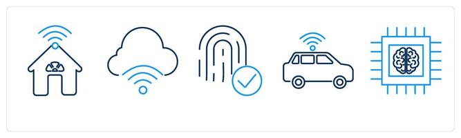 5 mix icons as smart house, internet of things, biometric vector
