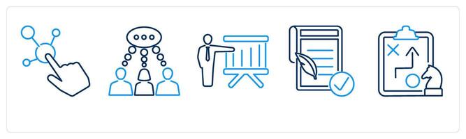 5 mix icons as interactive, conversation, board presentation vector