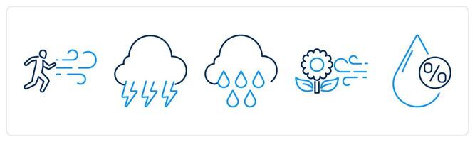 5 Mix icons as wind, thunderstorm, rain vector