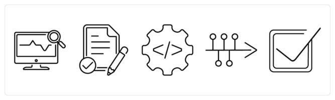 5 Action plan icons as health monitoring, assessment, development in black bold vector