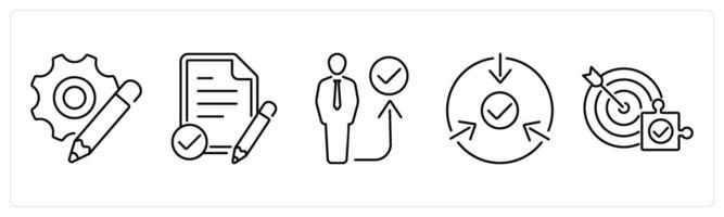 5 Action plan icons as resources, assessment, act in black bold vector