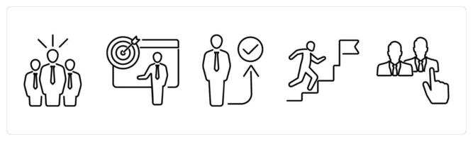 5 Action plan icons as team, objective, act in black bold vector