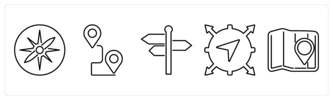 5 Adventure icons as orientation, journey, direction in black bold vector