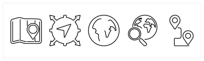 5 Adventure icons as map, navigation, globe in black bold vector