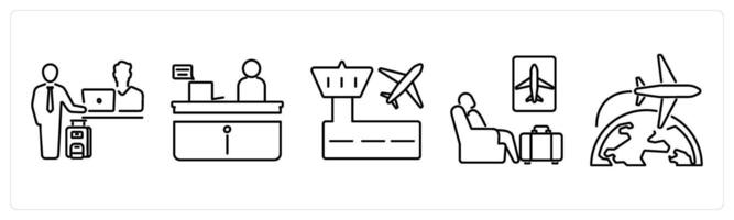 5 Airport icons as check in, information desk, airport in black bold vector