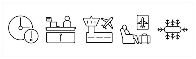 5 Airport icons as delay, information desk, airport in black bold vector