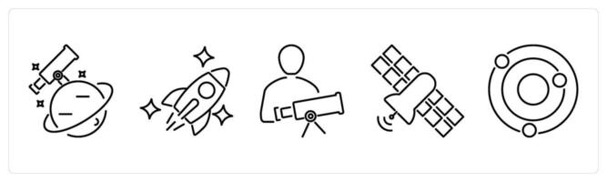 5 Astronomy icons as astronomy, spaceship, astronomer in black bold vector