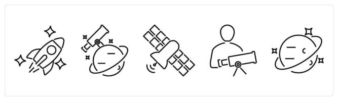 5 Astronomy icons as spaceship, astronomy, satellite in black bold vector