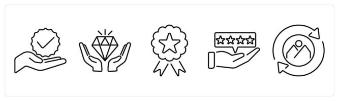 5 Branding icons as branding, brand values, identity in black bold vector