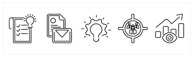 5 Branding icons as concept, mail, innovation, target audience in black bold vector