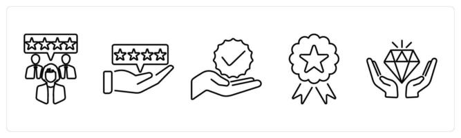 5 Branding icons as loyal customer, reputation, branding in black bold vector