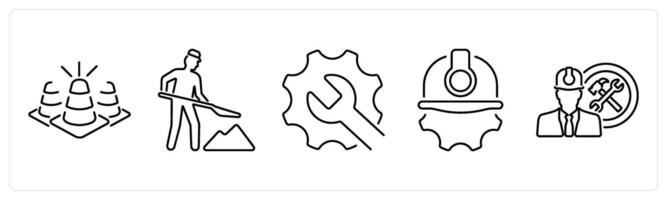 5 Build icons as cone, construction, maintenance in black bold vector
