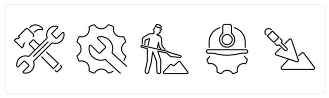 5 Build icons as tools, maintenance, construction in black bold vector