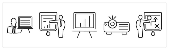5 Business Presentation icons as presentation, presenter, white board in black bold vector