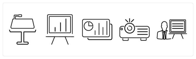 5 Business Presentation icons as keynote, white board, slides in black bold vector