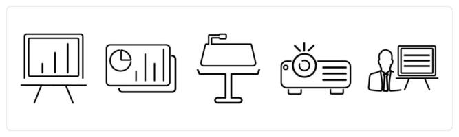 5 Business Presentation icons as white board, slides, keynote in black bold vector