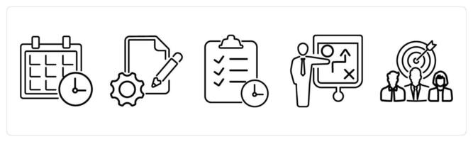 5 Business Presentation icons as schedule, project, agenda in black bold vector