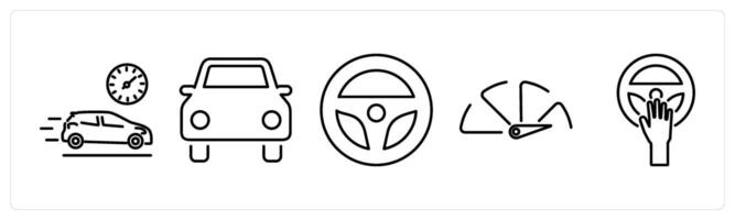 5 Car icons as speed, car, steering wheel in black bold vector