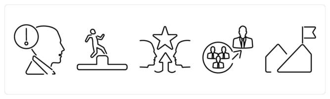 5 Challenge icons as fear, obstacle, contenders in black bold vector