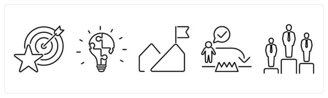 5 Challenge icons as challenge, problem solving, mission in black bold vector