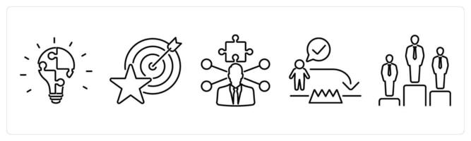 5 Challenge icons as problem solving, challenge, resolve issues in black bold vector