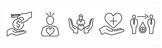 5 Charity and donation icons as donate, donor, caring in black bold vector