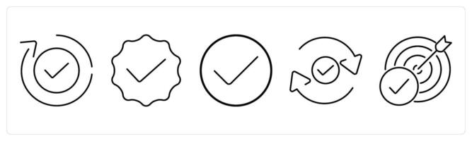 5 Checkmark icons as approve, verified, check in black bold vector