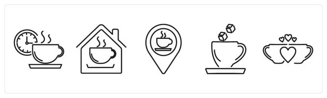 5 Coffee icons as coffee break, coffee shop, coffee shop location in black bold vector