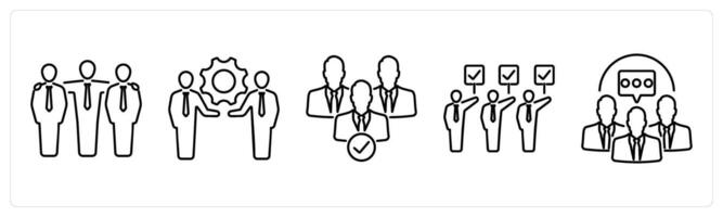 5 Community icons as friendship, community development, team in black bold vector
