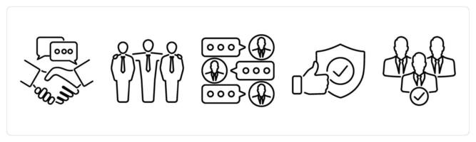 5 Community icons as relationships, friendship, group chat in black bold vector