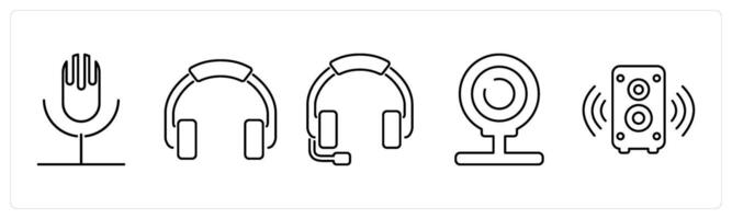 5 Computer Parts icons as microphone, heaphones, headset in black bold vector