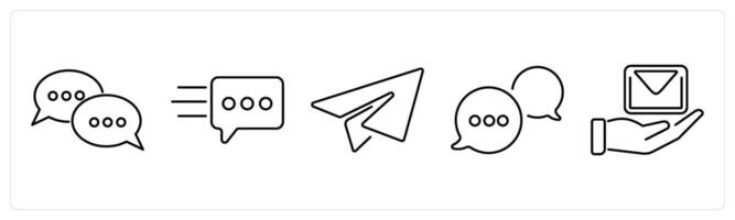 5 Contact icons as message, paper plane, live chat in black bold vector