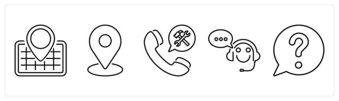 5 Contact icons as gps, location, assistance in black bold vector