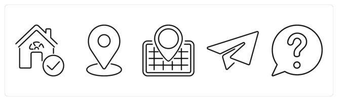 5 Contact icons as home, location, gps in black bold vector