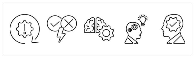 5 Critical Thinking icons as problem, argument, logic in black bold vector