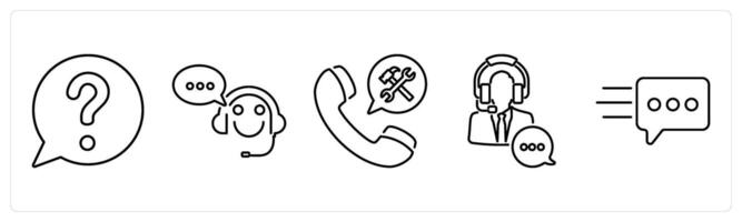 5 Contact icons as query, customer support, assistance in black bold vector