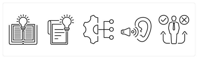 5 Critical Thinking icons as knowledge, concept, work responsibilities in black bold vector