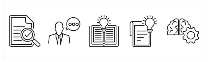5 Critical Thinking icons as experience, thinking, knowledge in black bold vector