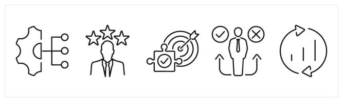 5 Critical Thinking icons as work responsibilities, experience, solution in black bold vector