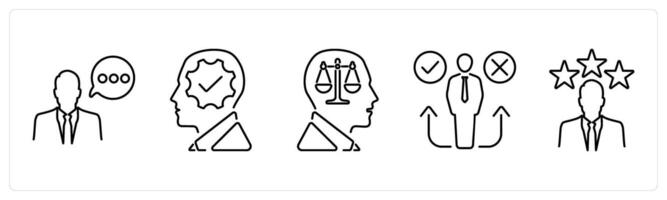 5 Critical Thinking icons as thinking, interpretation, rationality in black bold vector