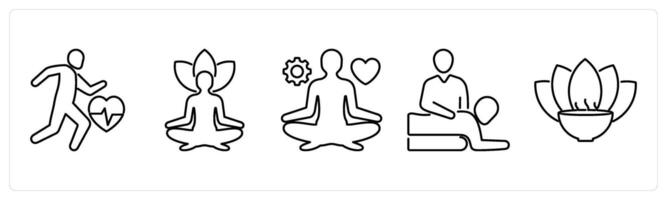 5 mix icons as exercise, yoga, stress management in black bold vector