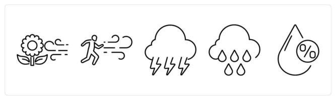 5 mix icons as spring, wind, thunderstorm in black bold vector