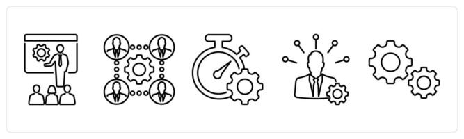 5 mix icons as presentation, business team, time management in black bold vector