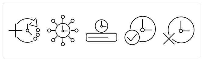 5 mix icons as add time, time management, time line in black bold vector