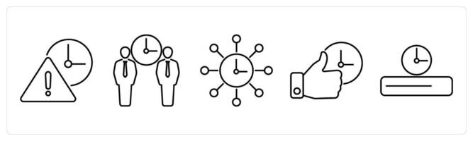 5 mix icons as warning, meeting time, time management in black bold vector