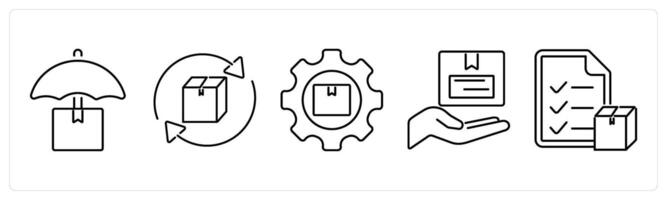 5 mix icons as parcel insurance, refresh parcel, parcel setting in black bold vector